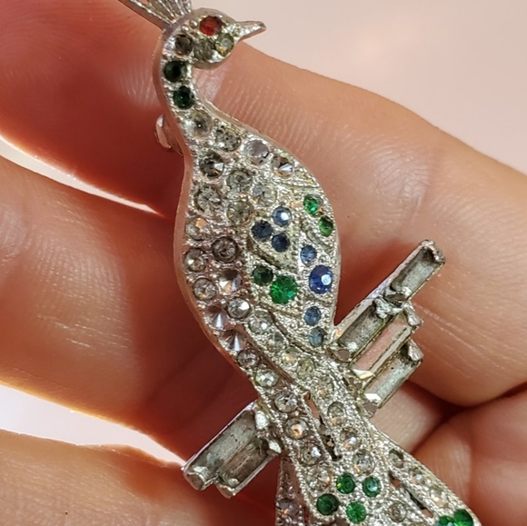 Vintage Mid Century Modern Peacock Bird Rhinestone Crystal Brooch/Pin - Picture 7 of 7